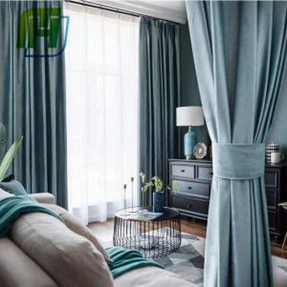 Blauw fluwelen gordijn